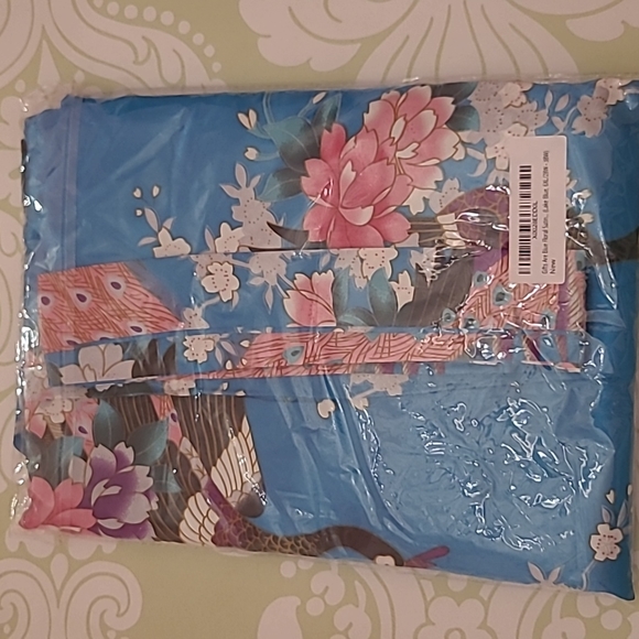 Blue Womens Floral Satin Plus Size Robe - Picture 5 of 6